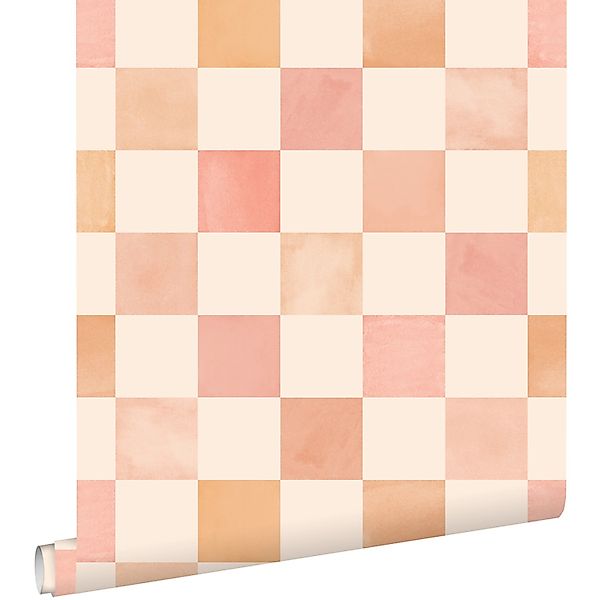 ESTAhome Tapete Karomuster Beige Orange und Rosa 50 x 900 cm günstig online kaufen