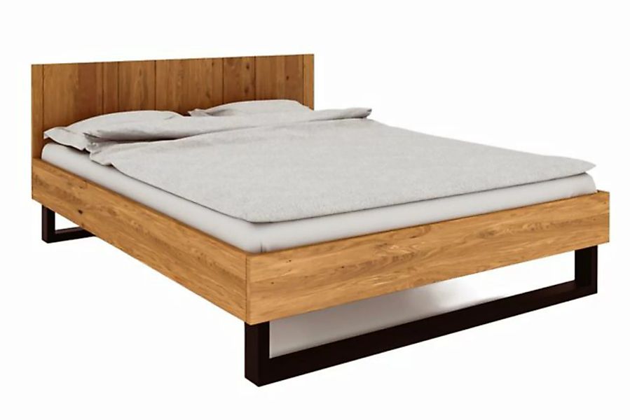 byoak Bett STEEL 160 x 210 aus Massivholz, mit Holzkopfteil, Naturgeölt günstig online kaufen