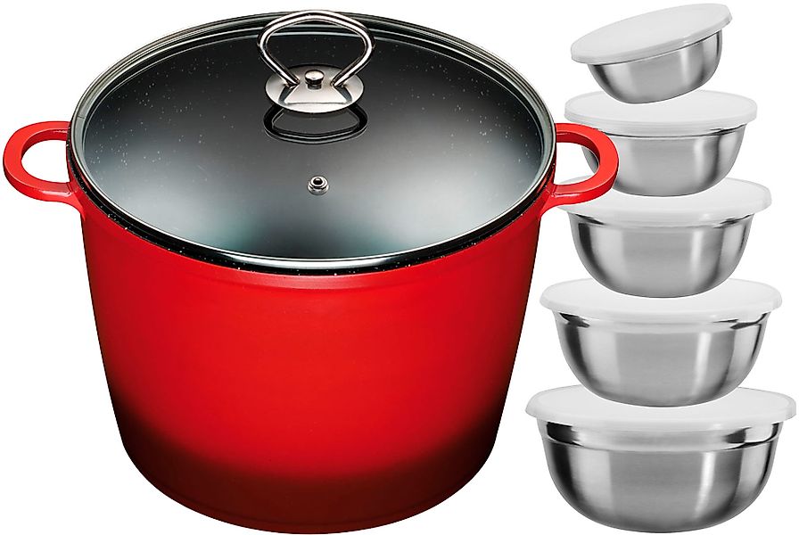 KING Suppentopf Aluminiumguss Set, 12 Stk. tlg. Kochtopf 7LØ24cm+Glasdeckel günstig online kaufen