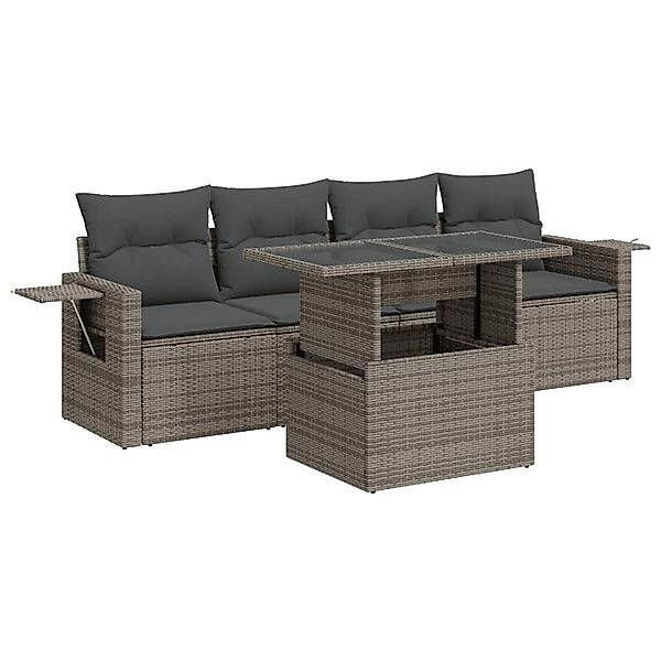 vidaXL 5-Tlg Garten-Sofagarnitur mit Kissen Grau Poly Rattan 3326401 günstig online kaufen