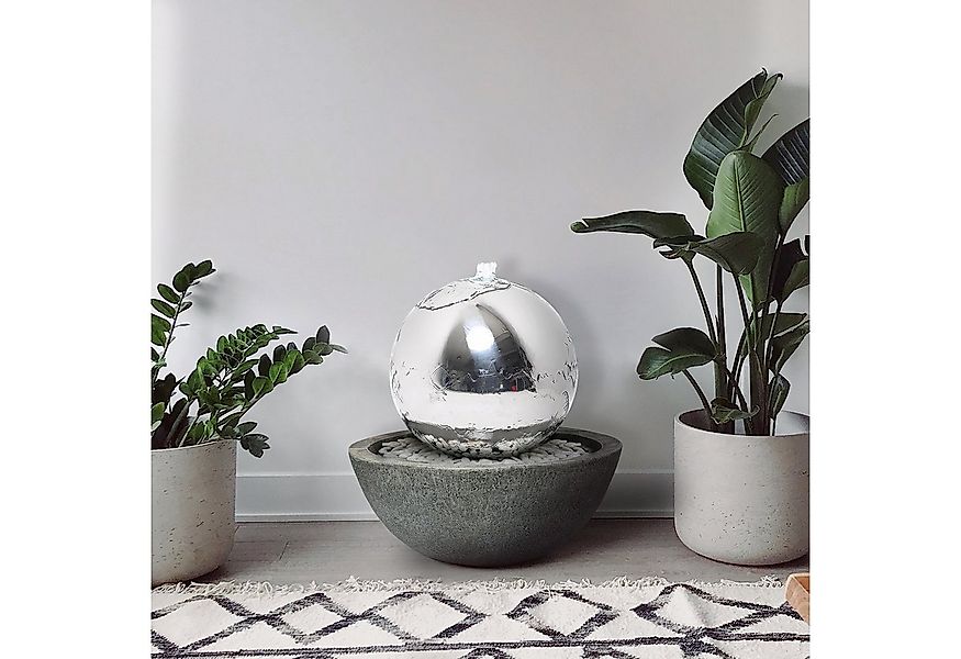 Köhko Zimmerbrunnen Kugelbrunnen aus Edelstahl mit LED-Beleuchtung und Harz günstig online kaufen