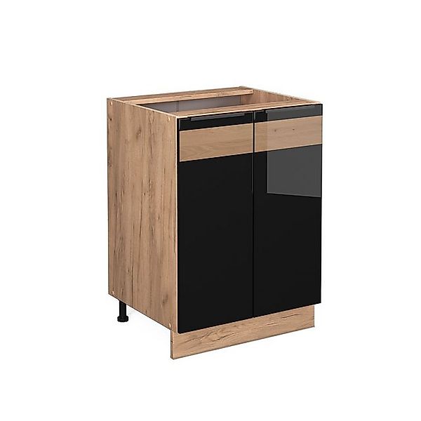 Vicco Küchenunterschrank Fame-Line Schwarz-Eiche Hochglanz/Goldkraft Eiche günstig online kaufen