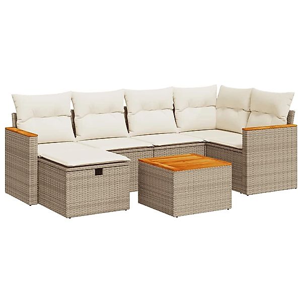 vidaXL 7-Tlg Garten-Sofagarnitur mit Kissen Beige Poly Rattan 3325922 günstig online kaufen