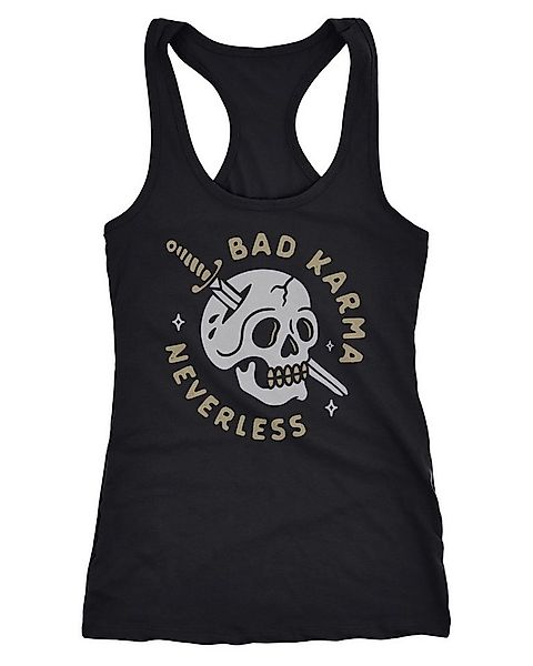 Neverless Tanktop Damen Tank-Top Bikermotiv Skull Bad Karma Schriftzug Fash günstig online kaufen