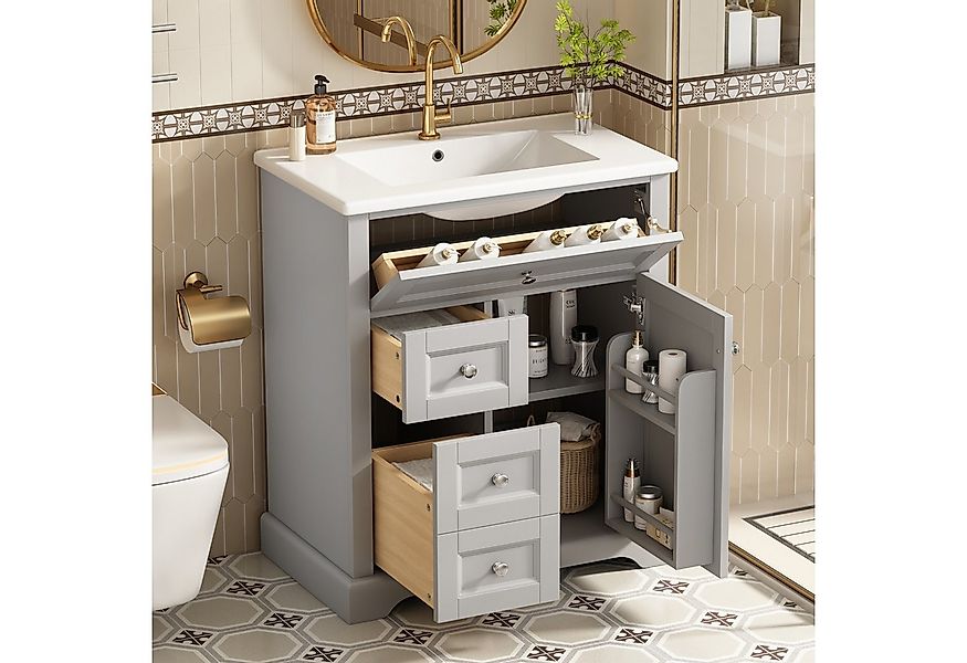 Merax Waschtisch mit Waschbecken (76x46x87cm, 1-St., Badmöbel Badschrank mi günstig online kaufen