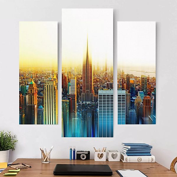 3-teiliges Leinwandbild Architektur & Skyline - Querformat Manhattan Abstra günstig online kaufen