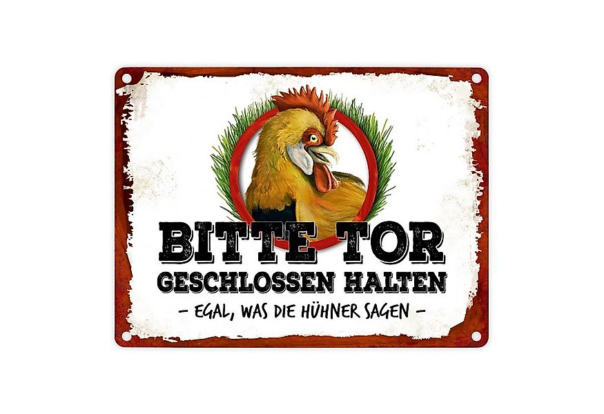 speecheese Metallschild Hühner Metallschild mit Hahn Motiv und Spruch: Bitt günstig online kaufen