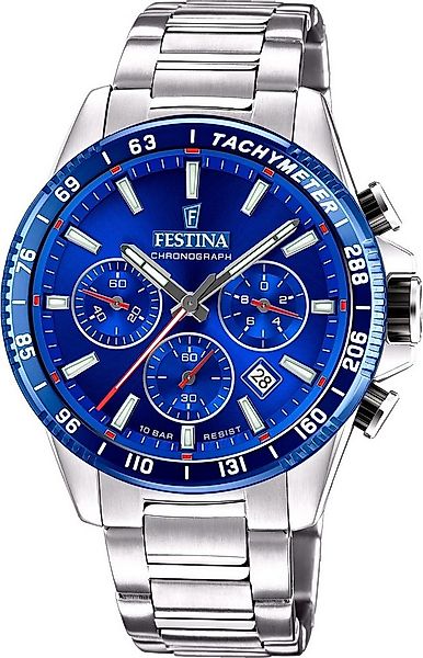 Festina Chronograph Herrenuhr F20560-3 - Blaues Zifferblatt, Edelstahlband, günstig online kaufen