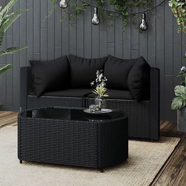 Vidaxl 3-tlg. Garten-lounge-set Mit Kissen Schwarz Poly Rattan günstig online kaufen