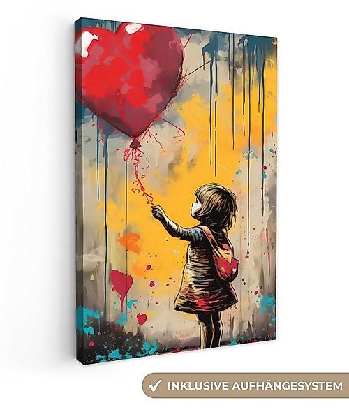 OneMillionCanvasses® Leinwandbild Mädchen - Luftballon - Herz - Graffiti, F günstig online kaufen