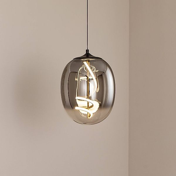 LED-Hängeleuchte Lilly, Glas, rauchgrau, Ø 28 cm, 4000 K günstig online kaufen
