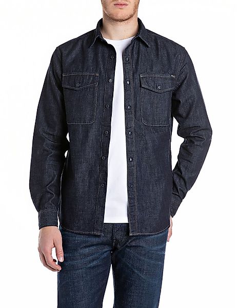 Replay Herren Freizeithemd 6.5 OZ BLACK DENIM - Regular Fit Blau Dark Blue günstig online kaufen