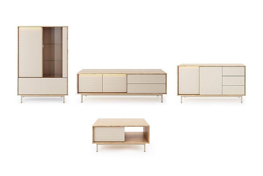 Deine Möbel 24 Wohnzimmer-Set TOGY A 3/4 - tlg. in Kaschmir / geölte Eiche, günstig online kaufen