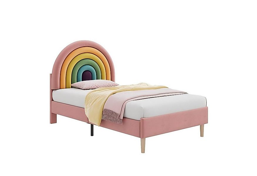 Odikalo Polsterbett Regenbogen Lattenrost verstellbar Kopfteil Samt Beige/R günstig online kaufen