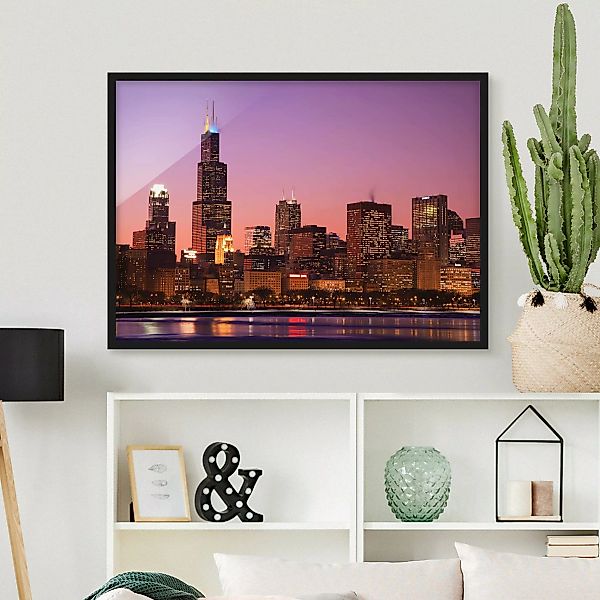 Bild mit Rahmen - Querformat Chicago Skyline günstig online kaufen