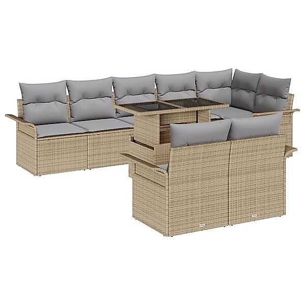 vidaXL Loungesofa 9-teiliges Garten Sofa Set mit Kissen Beige Poly Rattan, günstig online kaufen