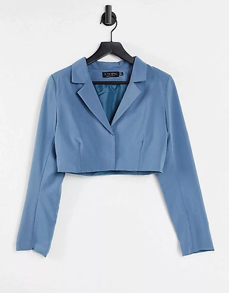 In The Style x Yasmine Chanel – Blazer mit kurzem Schnitt in Blau, Kombitei günstig online kaufen