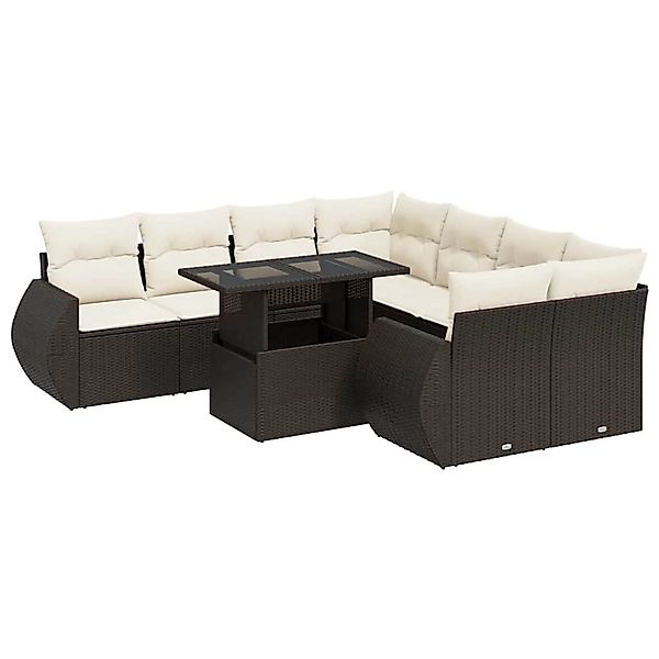 vidaXL 9-Tlg Garten-Sofagarnitur mit Kissen Braun Poly Rattan 3326614 günstig online kaufen
