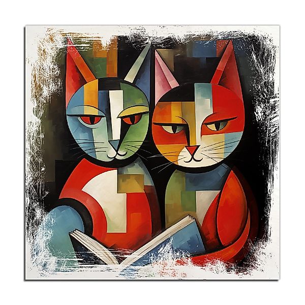 Wallario Holzbild, Lesende Katzen, in verschiedenen günstig online kaufen