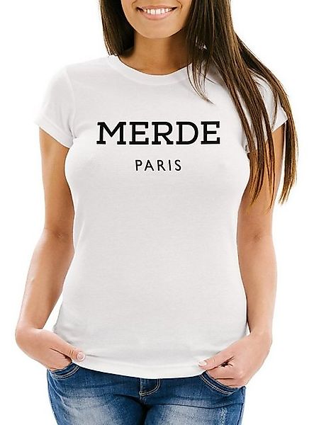 MoonWorks Print-Shirt Damen T-Shirt Merde Paris Slim Fit Moonworks® mit Pri günstig online kaufen