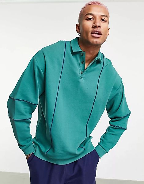 ASOS DESIGN – Oversize-Polo-Sweatshirt in Blau und Grün günstig online kaufen