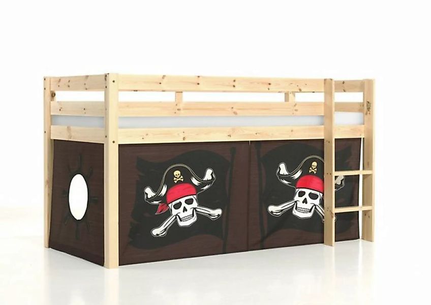 Natur24 Kinderbett Halbhohes Bett Pino mit Textilset Pirat Kiefer Natur lac günstig online kaufen