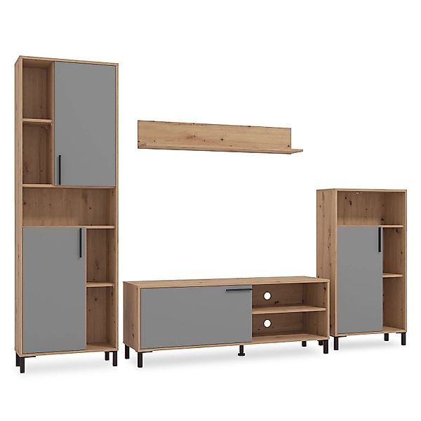 Homestyle4u Wohnwand TV Board Holz TV-Schrank Sideboard Grau Natur günstig online kaufen
