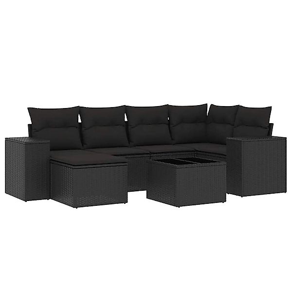 vidaXL 7-Tlg Garten-Sofagarnitur mit Kissen Schwarz Poly Rattan 3222864 günstig online kaufen