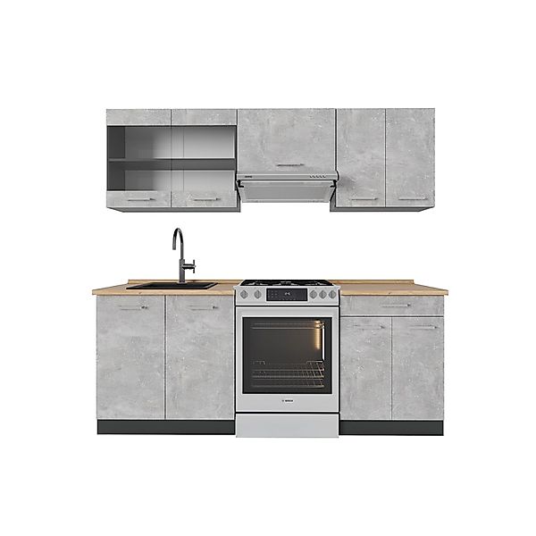 Vicco R-Line Küchenzeile Beton/Anthrazit 200 cm AP Eiche günstig online kaufen