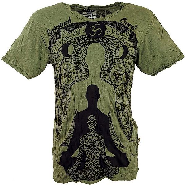 Guru-Shop T-Shirt Sure Herren T-Shirt Meditation Buddha - olive Goa Style, günstig online kaufen