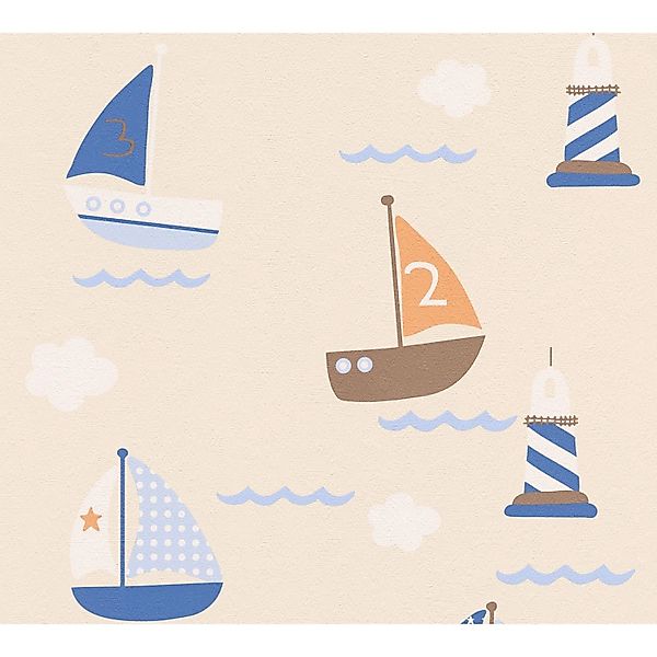 A.S. Création Tapete Boote Blau Beige und Orange 53 cm x 10,05 m AS-935548 günstig online kaufen