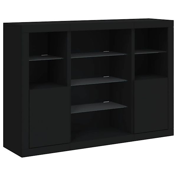 vidaXL Sideboards mit LED-Leuchten 3 Stk Schwarz Holzwerkstoff 3209129 günstig online kaufen