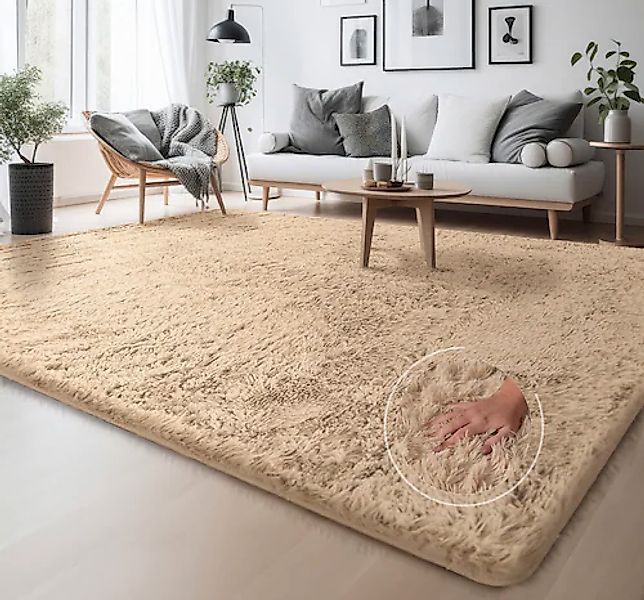 Hochflor-Teppich »Serville«, rechteckig, 37 mm Höhe, Kuschelteppich, Uni Fa günstig online kaufen