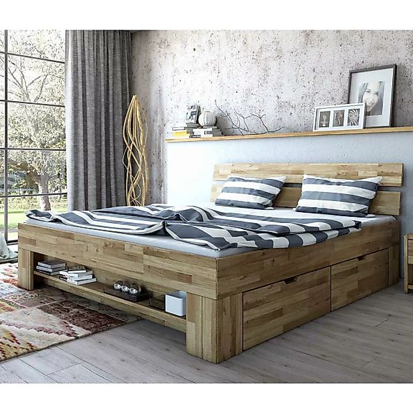 Schubkastenbett aus Wildeiche Massivholz 47 cm Einstiegshöhe günstig online kaufen