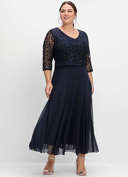 Sheego Etuikleid Abendkleid 3/4-Arm aus Mesh, mit Zierborten günstig online kaufen