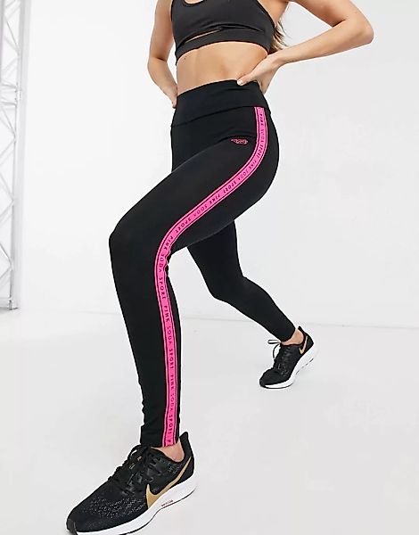 Pink Soda Sport – Tanisha – Leggings mit seitlichem Zierstreifen in Schwarz günstig online kaufen
