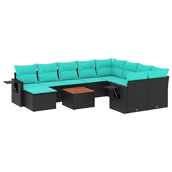vidaXL 11-Tlg Gartensofa-Set mit Kissen Schwarzes Polyrattan 3224853 günstig online kaufen