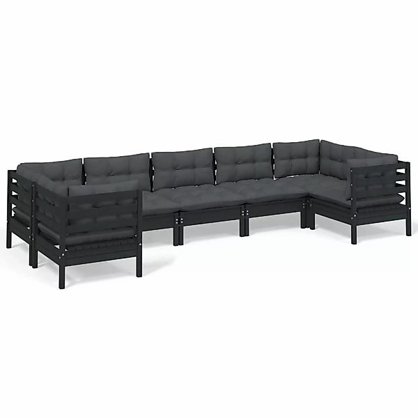 vidaXL 7-tlg Garten-Lounge-Set mit Kissen Schwarz Kiefernholz Modell 8 günstig online kaufen