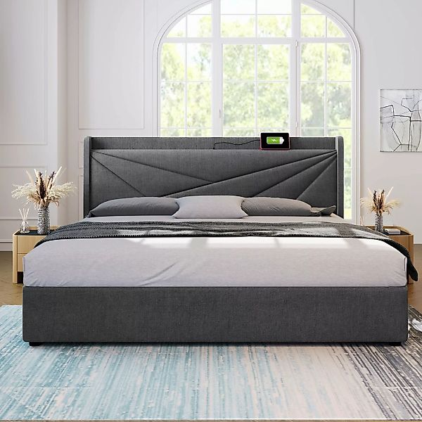 Bett 140x200 mit Bettkasten - Doppelbett mit Stauraum und USB-Typ-C-Ladefun günstig online kaufen
