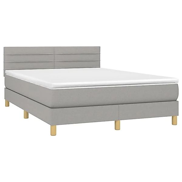 vidaXL Boxspringbett mit Matratze & LED Hellgrau 140x200 cm Stoff 3133797 günstig online kaufen