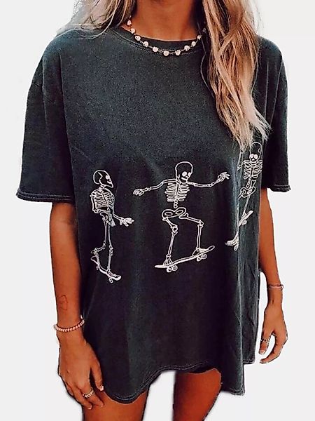 Bedrucktes Kurzarm-T-Shirt mit O-Ausschnitt für Damen günstig online kaufen