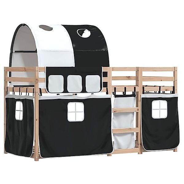 vidaXL Etagenbett Etagenbett mit Vorhängen Weiß Schwarz 90x200 cm Kiefernho günstig online kaufen