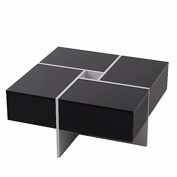 Hochglanz Couchtisch Schwarz Weiss mit 4 Schubladen, 70x70x35 cm, integrier günstig online kaufen