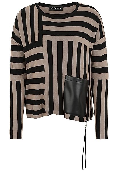 Doris Streich Strickpullover mit Patch aus Lederimitat günstig online kaufen