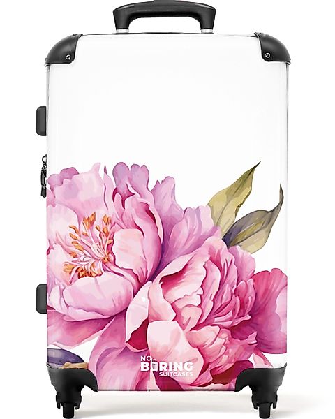NoBoringSuitcases.com© Hartschalen-Trolley Weiß mit rosa Pfingstrosen günstig online kaufen