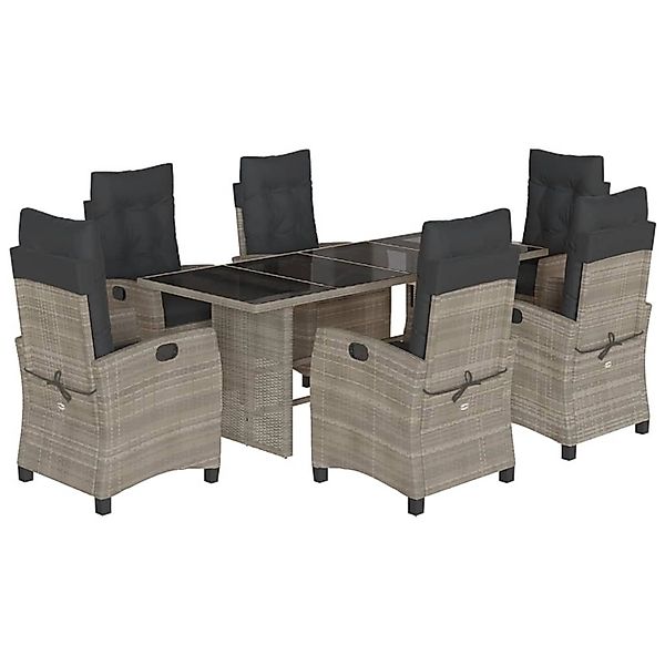 vidaXL 7-Tlg Garten-Essgruppe mit Kissen Grau Poly Rattan 3212689 günstig online kaufen