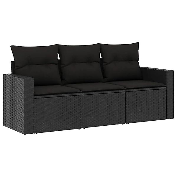 vidaXL 3-Tlg Garten-Sofagarnitur mit Kissen Schwarz Poly Rattan 3250992 günstig online kaufen