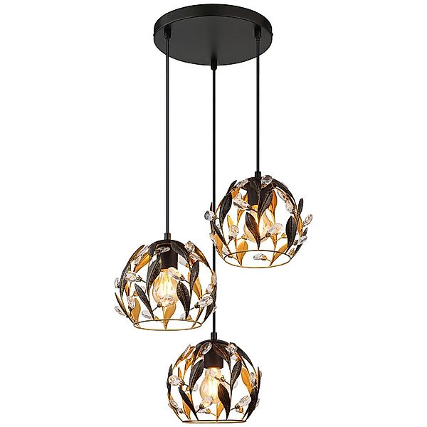 GLOBO Pendelleuchte MIKA 15759-3HR schwarz gold Metall H/D: ca. 150x41 cm E günstig online kaufen