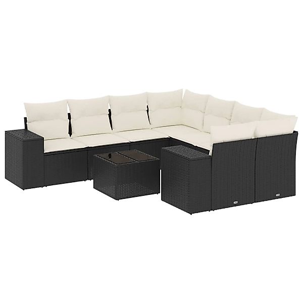 vidaXL 9-Tlg Garten-Sofagarnitur mit Kissen Schwarz Poly Rattan 3254693 günstig online kaufen