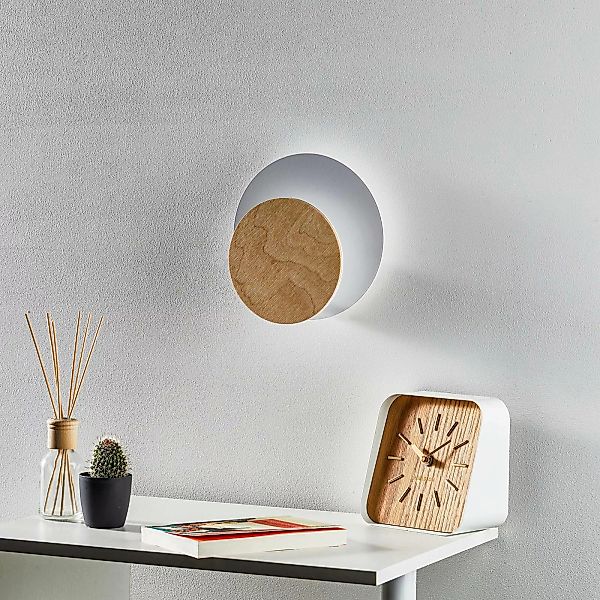 Wandlampe Circle in Weiß, Dekorplatte Holz hell günstig online kaufen